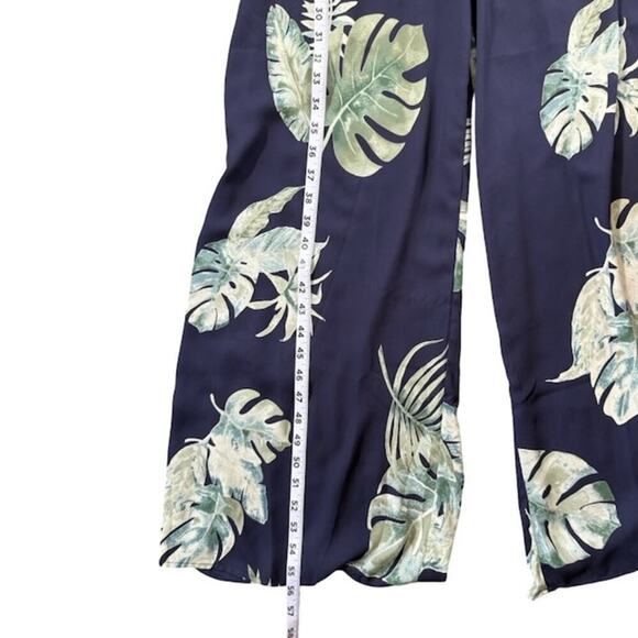 Womens Faux Wrap Jumpsuit Tropical Print Monstera Backless Navy Blue Size Small - Picture 7 of 9